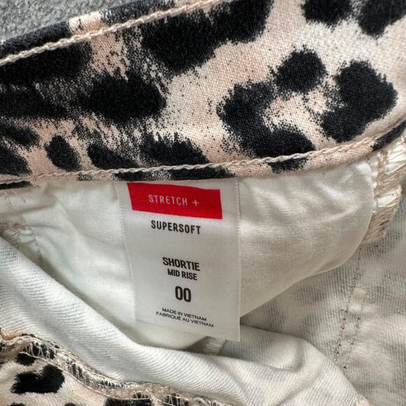 Express Shortie Mid Rise Shorts Leopard Size 00 Stretch Supersoft Cut Off - Picture 5 of 7